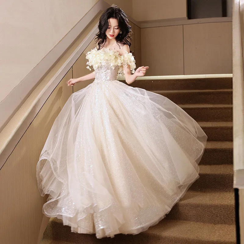 2025 novo estilo de uma manga champanhe vestido de noite luxuoso vestidos de noite femininos formal formatura vestido de baile