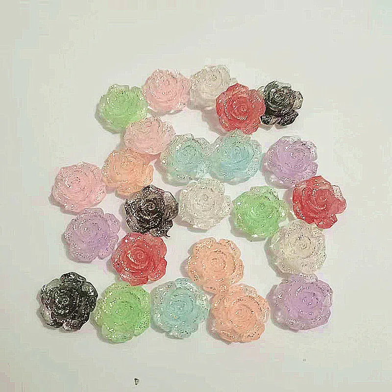 50Pcs 20mm Rose Resin Flowers Decoration Crafts Flatback Cabochon For Scrapbooking Kawaii Cute Diy Accessories