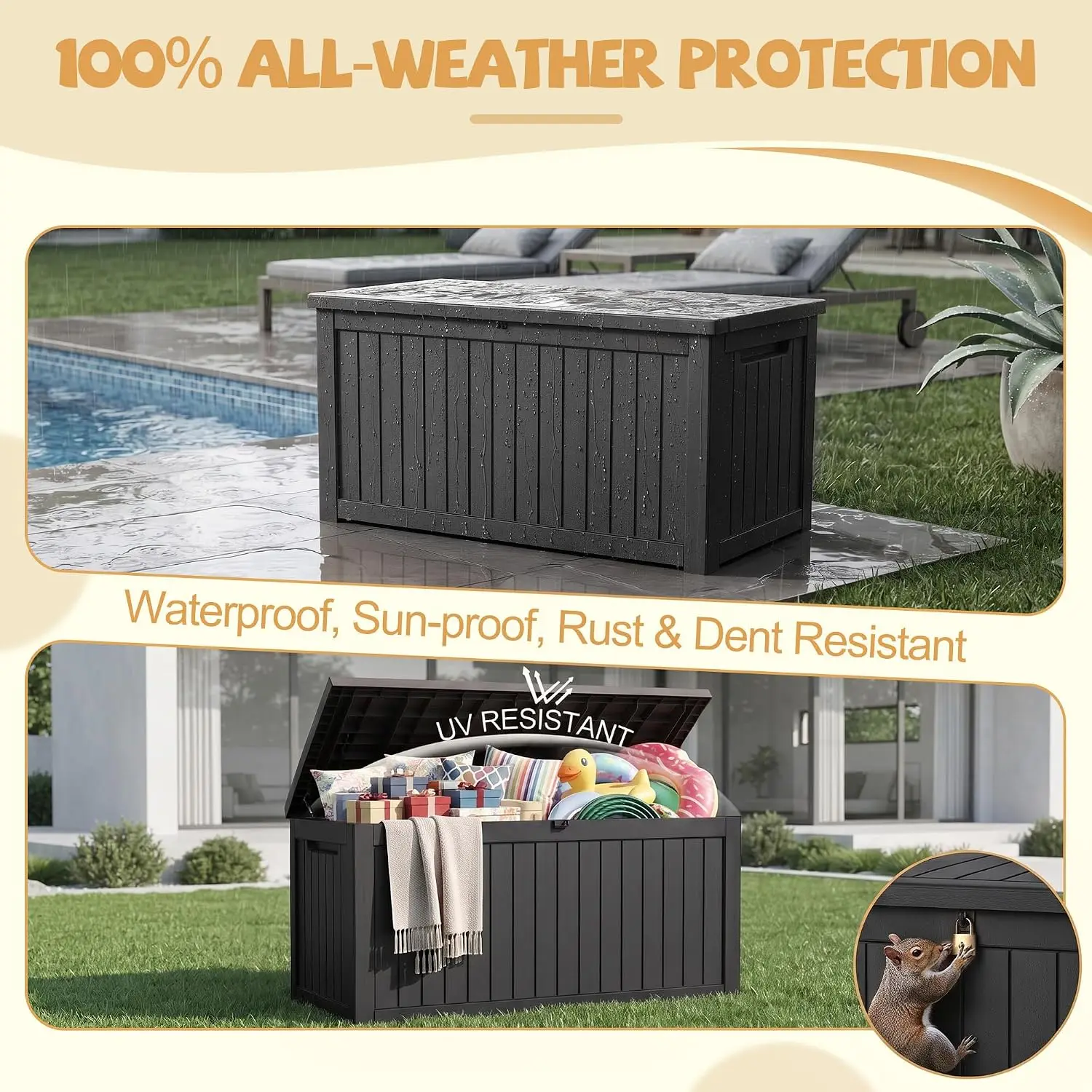 Outdoor Storage Box Waterproof 380 Gal Gen 2 Resin Deck Box Gas Struts