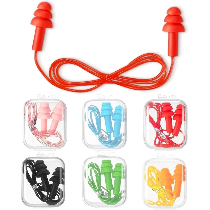 

6 Pairs Soft Anti-Noise Ear Plug with Rope Waterproof Ear Plugs Swimming for Kids Adult Ear Protectors Reusable Earplugs