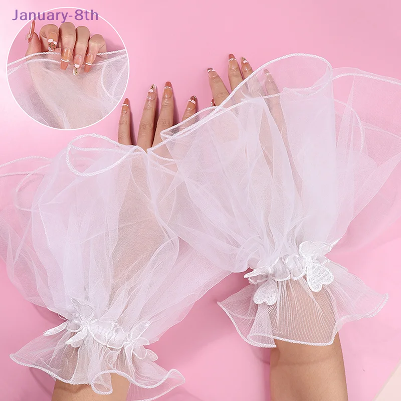 Fluffy Sleeve Manicure Photo Background Wedding Tulle Enlarged Cuffs Handheld Showing Decoration Nail Enhancement Photography