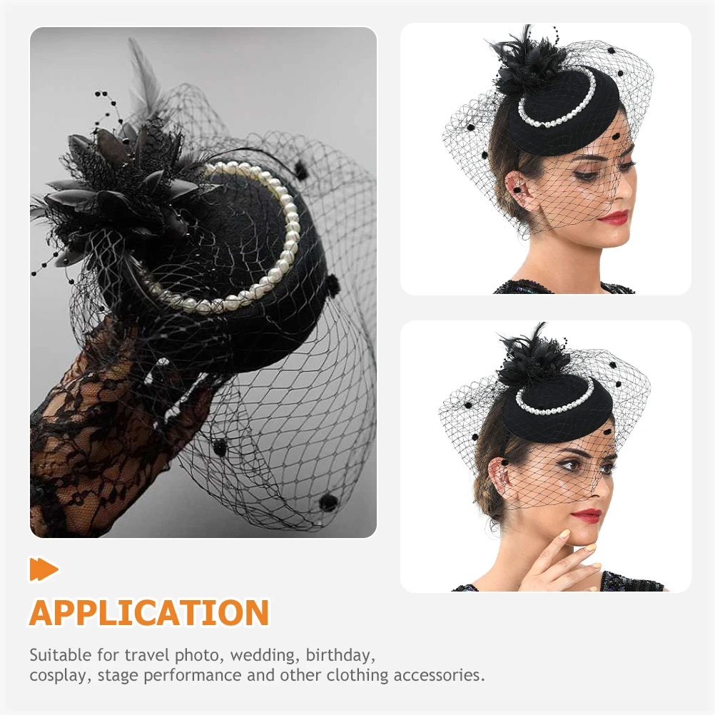 

Women Bridal Headdress Mesh Hair Accessories for Lace-fascinator-hat Vintage Black