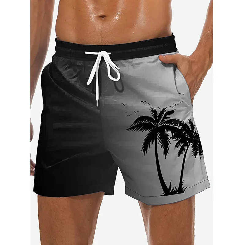 3D Coconut Tree Print Male Shorts Summer Fashion Drawstring With Pockets Sports Shorts Men Hawaiian Beach Casual Swimming Shorts
