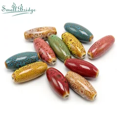 5Pcs/Lot Flower Glazed Long Oval Ceramic Beads For DIY Bracelet Jewelry Making Accessories Loose Spacer Porcelain Big Hole Bead