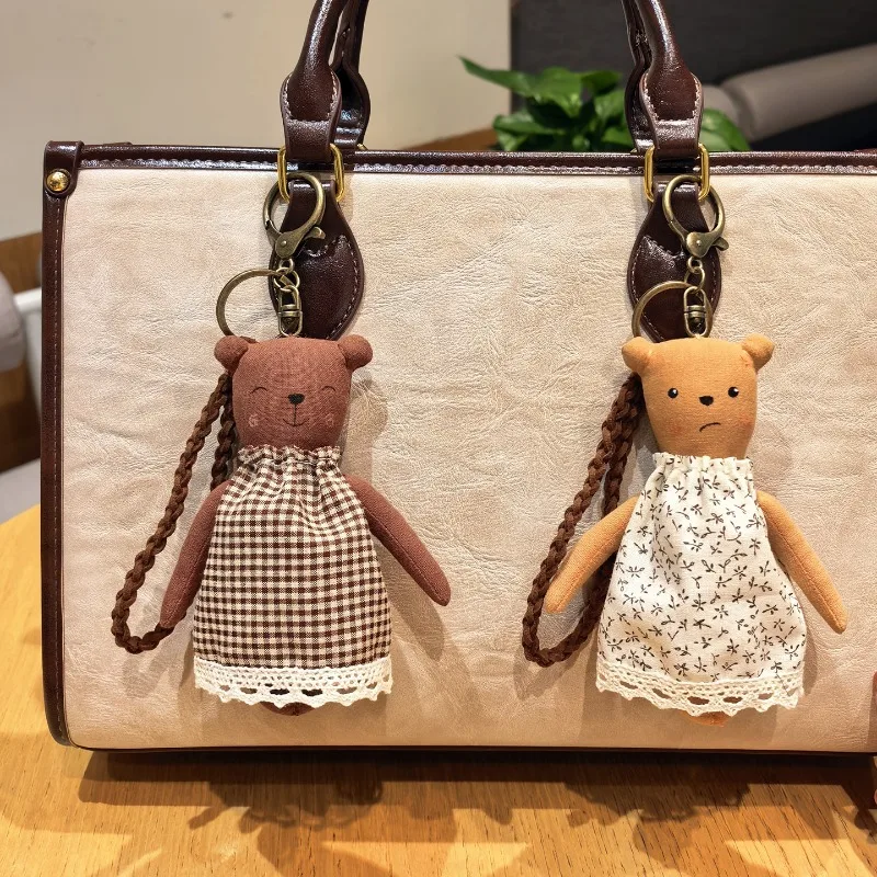 Cute Fabric Bear Keyring Bag Charm Soft Stuffed Pendant for Backpack Purse Girly Artistic Accessory Gift for Women Birthday view 3