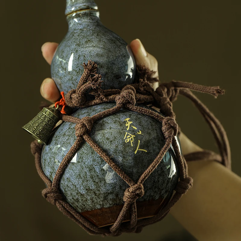 

Ancient Style 700ml Wukong Bottle Gourd Wine Bottle Ceramic Cup Destiny Of Heaven Net Bag Wine Gourd Set The Hot Water Kettle