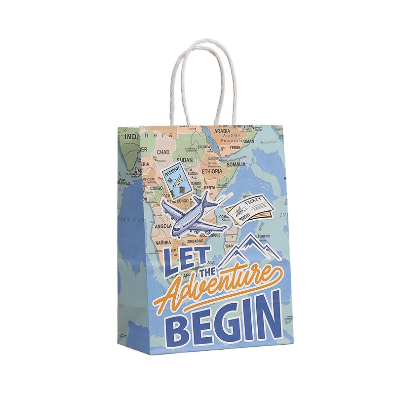 12/24Pcs Kraft Paper Travel Suitcase Gift Bag With Handle Airplane Wedding Favor Portable Packaging Bags Birthday Party Supplies