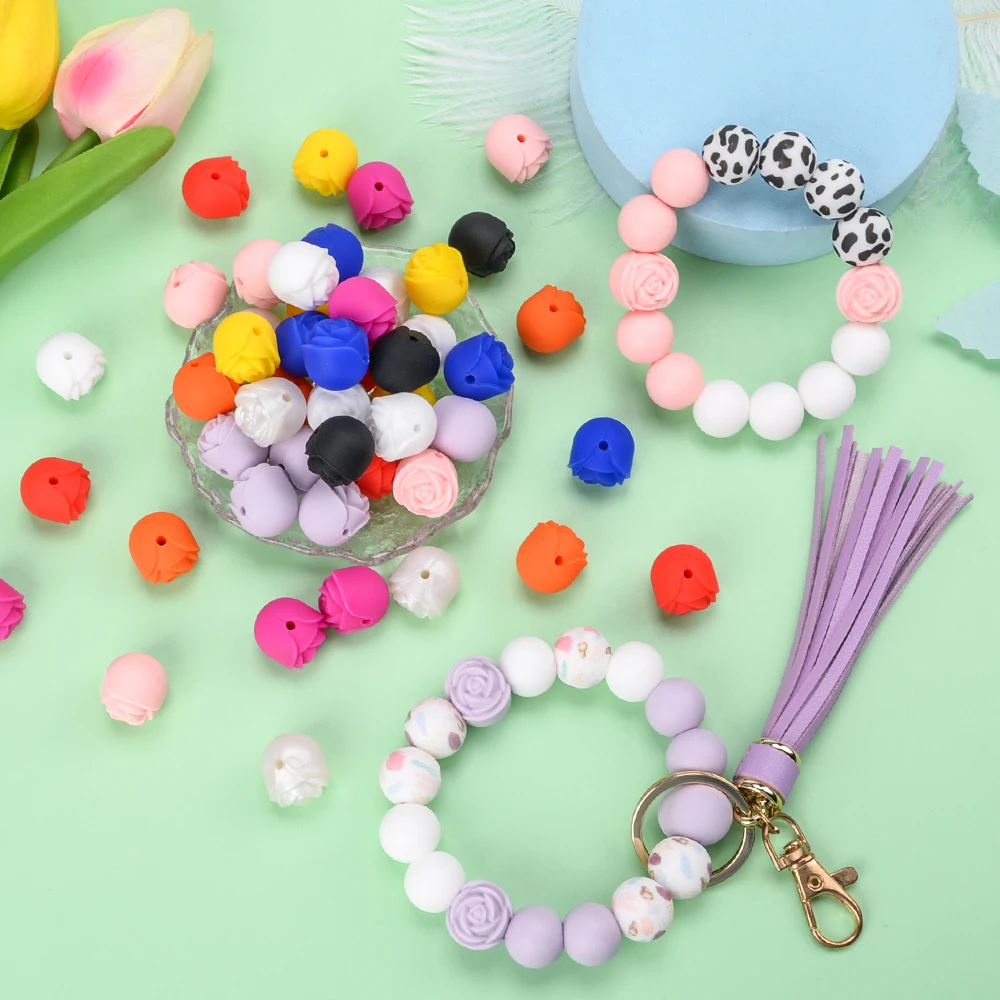 LOFCA 10-30 Multicolor Rose Beads BPA Free Baby Teething Beads DIY Accessories for Pacifier Chain Jewelry Accessories