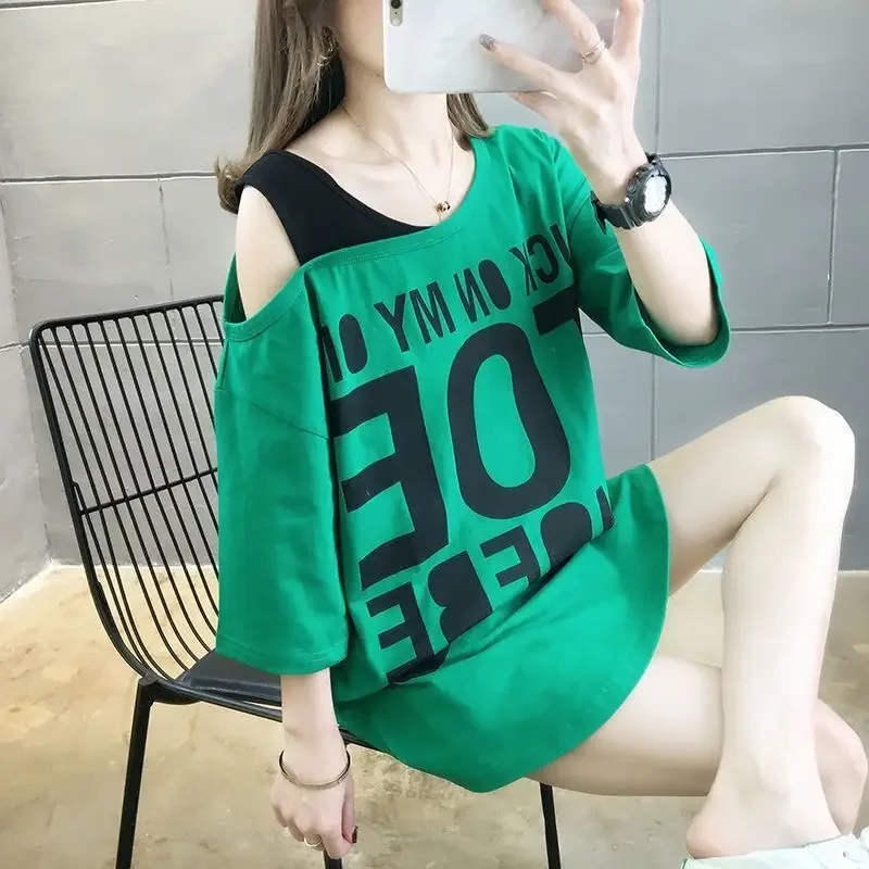 T Shirt for Women Summer Outfit Tops Woman Baggy Short Sleeve Green Graphic Korean Style Women's Clothing Sales Harajuku Fashion