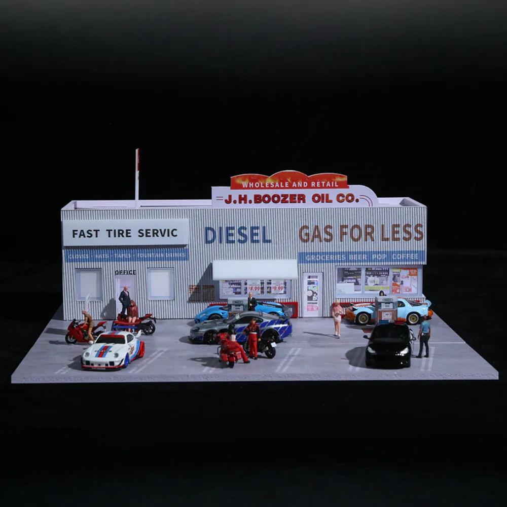 x-t-1-64-parking-lot-model-led-lighting-american-gas-station-scene-model-display