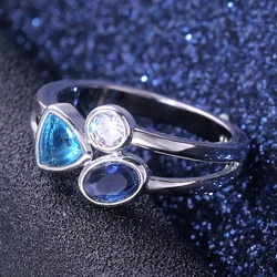 Luxury Women Torina Crystal Quartz Irregular Triangle Stone In One Wedding Rings Different Color Zircon Stone Engagement Ring