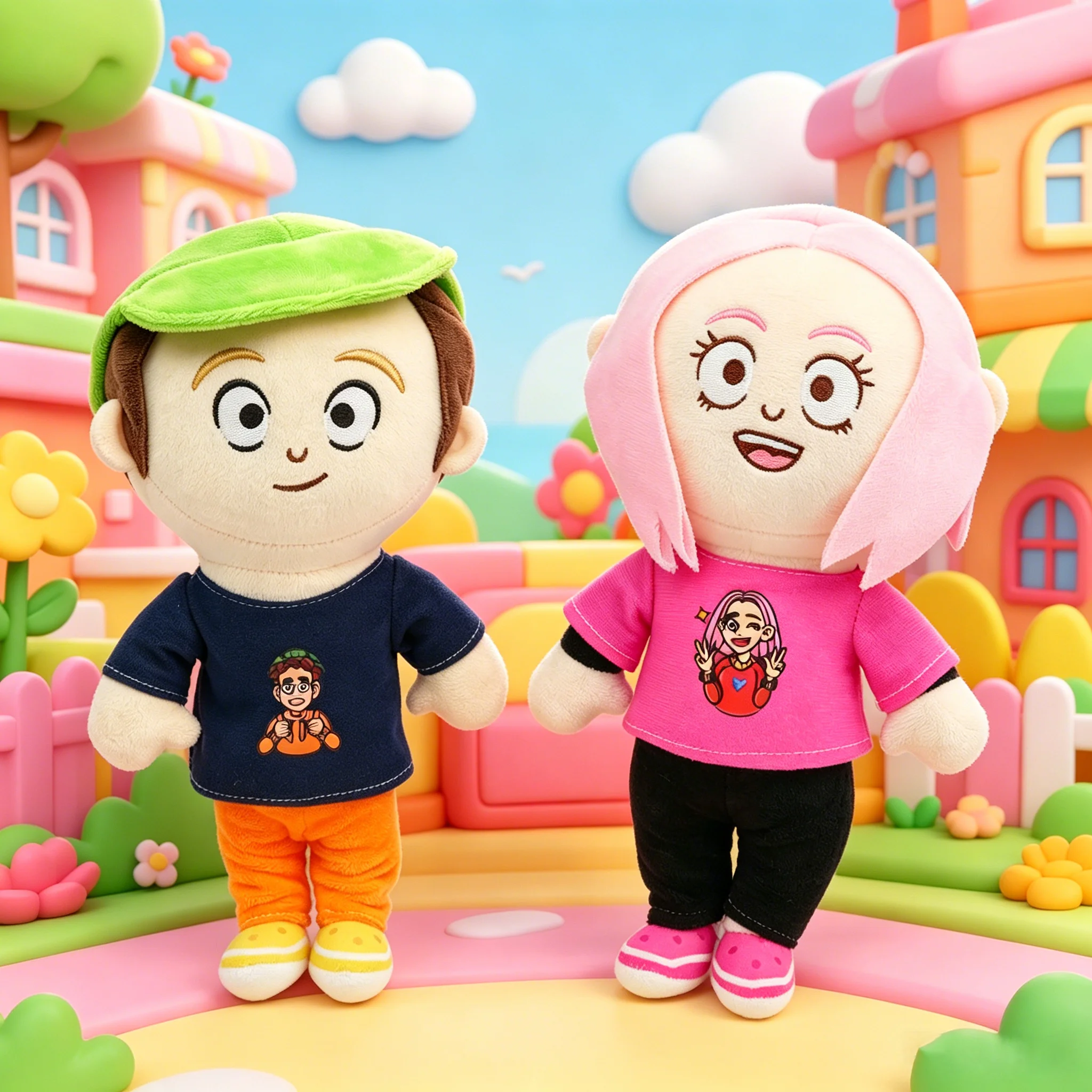 YanQing New Bruno and Alna Plush Toy Cool Alna with Pink T-shirt Stuffed Doll Funny Playful Two-Partner Combo Plushie Fans Gifts