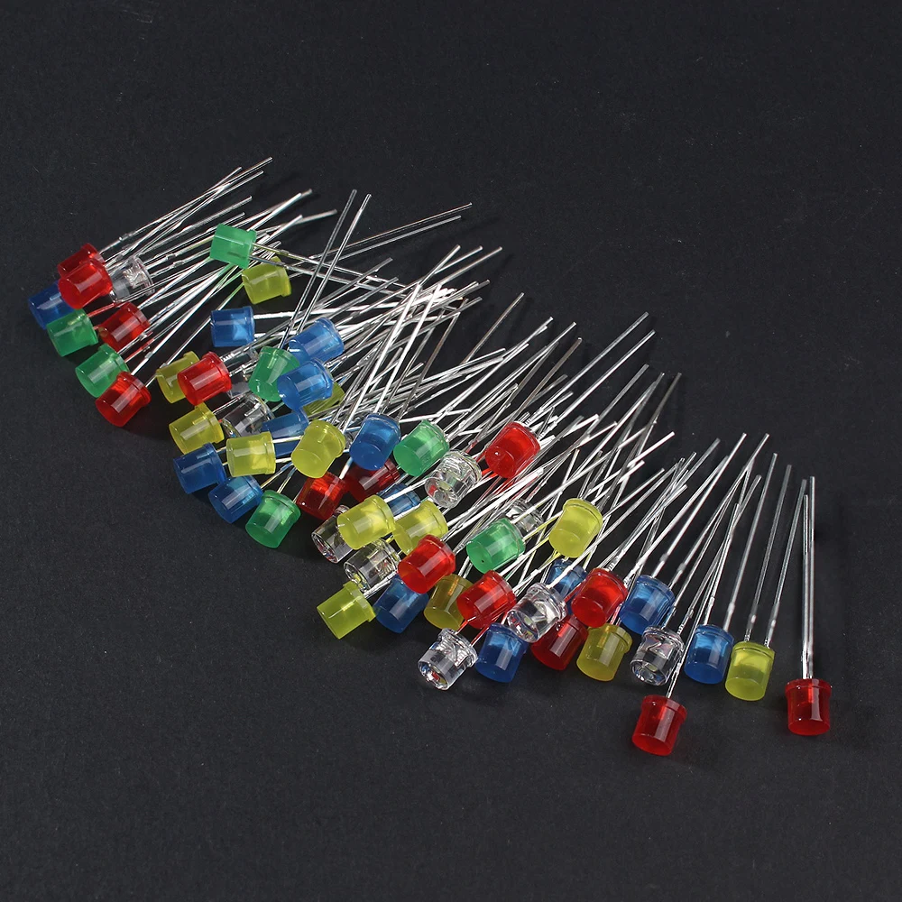 100PCS 5MM LED Lighting Diodes ( Flat-Top LED Diode ) - Red, Yellow, Blue, Green, White - F5 LED Lights Diode Assortment Set