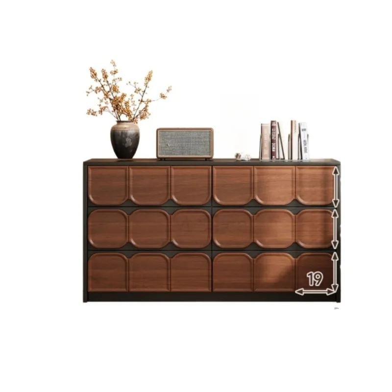 Mid-century 9 Drawer Chest, Retro Wood Core Wall Storage Cabinet for Living Room & Bedroom Foot Area