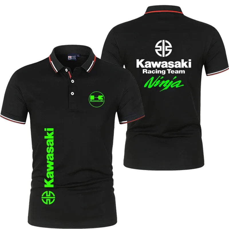 

2025 New Kawasaki Logo Outdoor Button Collar Shirt Summer Short Sleeve Casual Fashion Sports Men's Polo Shirt