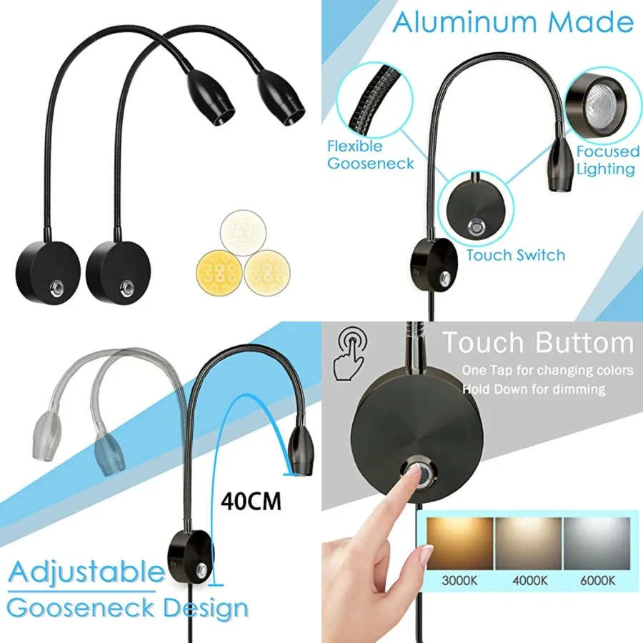 

Bedside Reading Light for Bed, Bed Wall Mounted Reading Light, 3W LED Touch Dimmable Brightness Minimalist Wall Headboard Readi