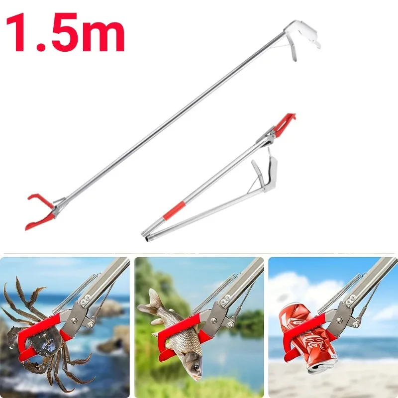 1.5m Foldable Snake Tongs Snake Catcher Tong Wide Jaw Stainless Steel Reptile Grabber Tool Snake Hook Catcher Loach Rubbish Clip