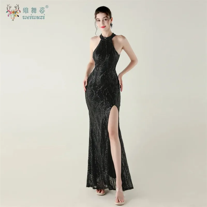

Elegant Women Sequin Prom Dresses SexyOff Shoulder Party Slit Fishtail Dress Evening Gown with Glitter Pattern Lace Formal Dress