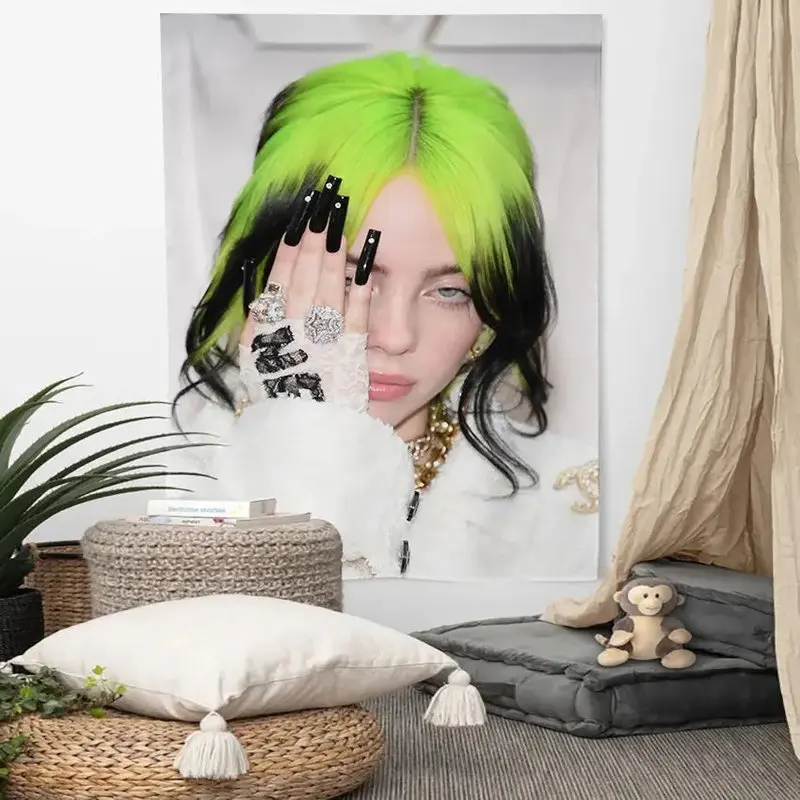 VIKAMA Neon Green Hair Girl Tapestry Wall Hanging Edgy Black Nails Cool Trendy Aesthetic Wall Art Bedroom Decor