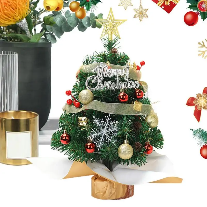 Kleine kunstmatige kerstboom Desktop Kunstmatige miniatuur dennenboom Desktop miniatuurboom met ornamenten voor inkomhal
