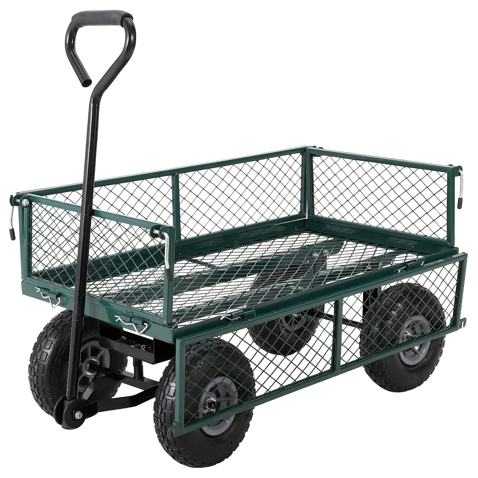 Steel Garden Carts, 500 lbs Heavy Duty Utility Garden Wagons with Removable Mesh Sides, Pullable Handle, 10in Tires