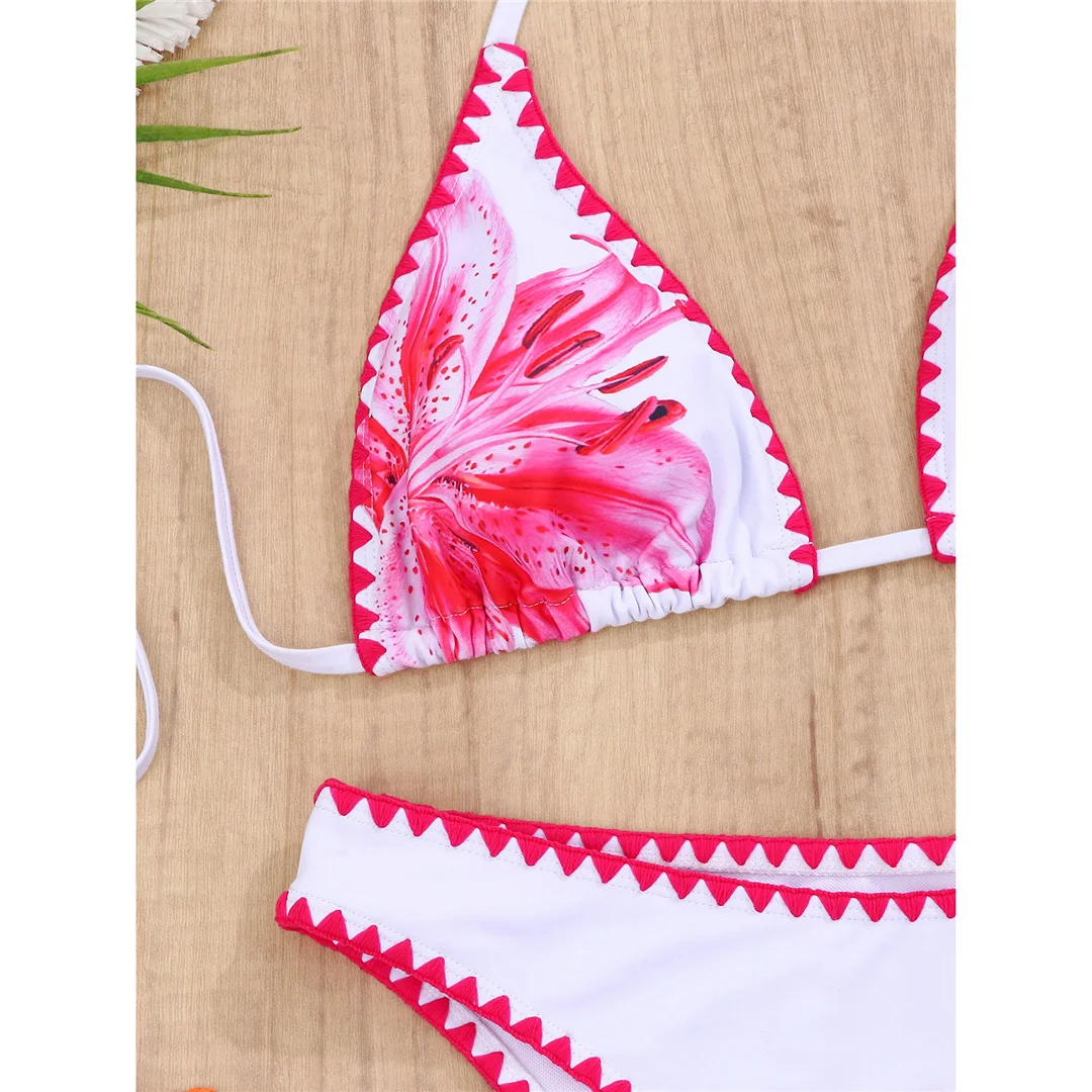 Sexy Blumenmuster-Bikini mit Neckholder, Damen-Badeanzug, zweiteiliges Bikini-Set, brasilianischer Badeanzug, Badebekleidung, Modell V7904. – Detail 10