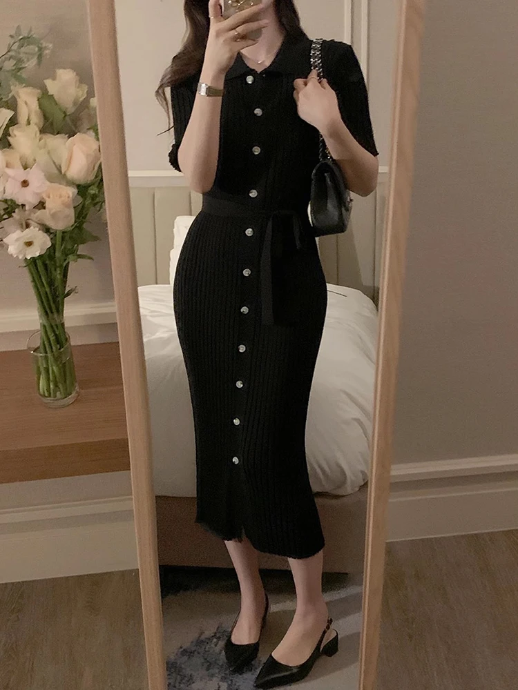 เสื้อไหมพรมถักแขนยาวสำหรับผู้หญิง รุ่น Ele Summer Sweet Sle ปกพับติดกระดุมเม็ดเดียว เนื้อผ้าไหมน้ำแข็งบางเบา สไตล์หรูหรา