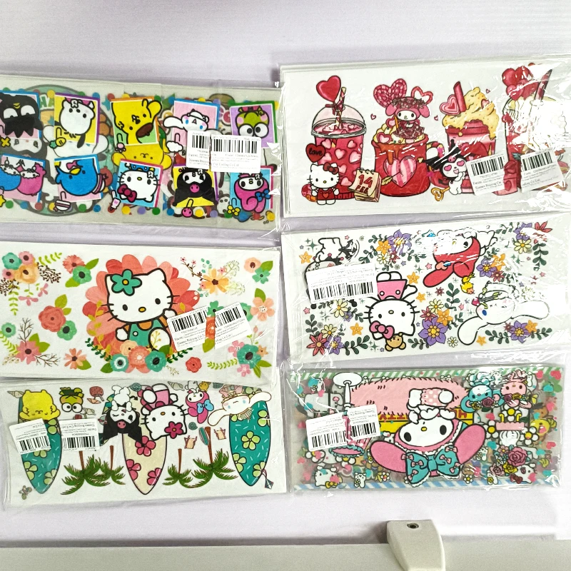 10ชิ้น Sanrio Hello Kitty สุ่ม16ออนซ์ถ้วย DTF UV DTF ขายส่งสำหรับแก้วน้ำแก้ว Libbey แก้วสามารถถ่ายโอนความหนาวเย็นการ์ตูน