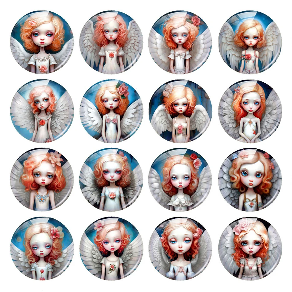 Handmade Beauty Girl Angel Fairy Gothic Round Photo Glass Cabochon Charm Demo Flat Back Cameo For Diy Jewelry Making Accessories