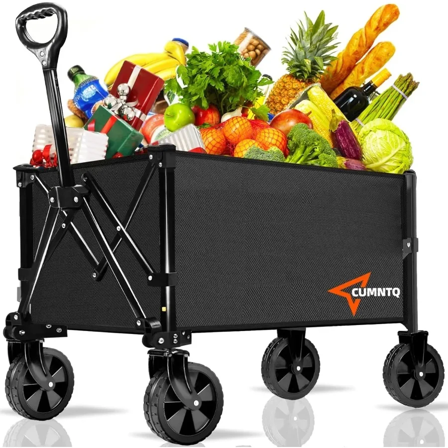 

Collapsible Folding Wagon 350lb Weight Capacity Collapsible Wagon with All-Terrain Wheels Cup Holders and Adjustable Handle Uti