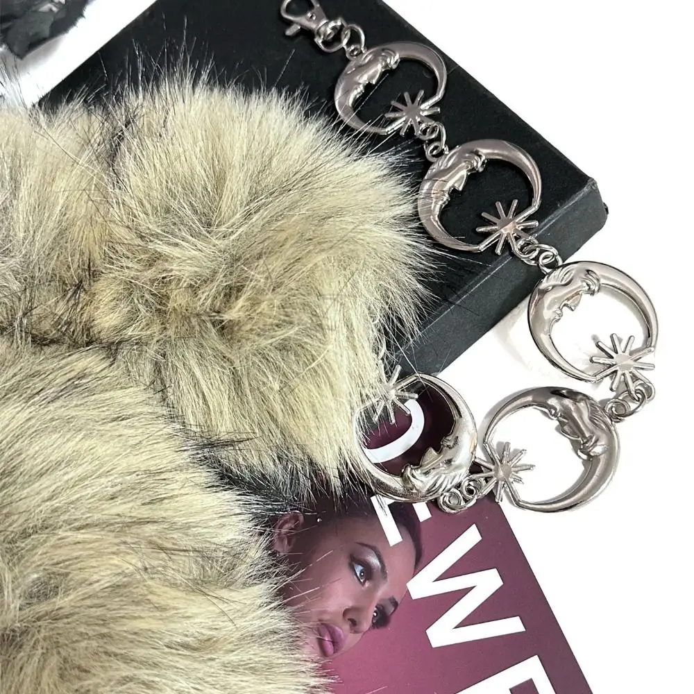 الرجعية العصرية تصميم فو الفراء أحزمة سلسلة معدنية فتاة حار فروي الربط حزام Y2K الشرير القمر ستار أحزمة وسط النساء الموضة