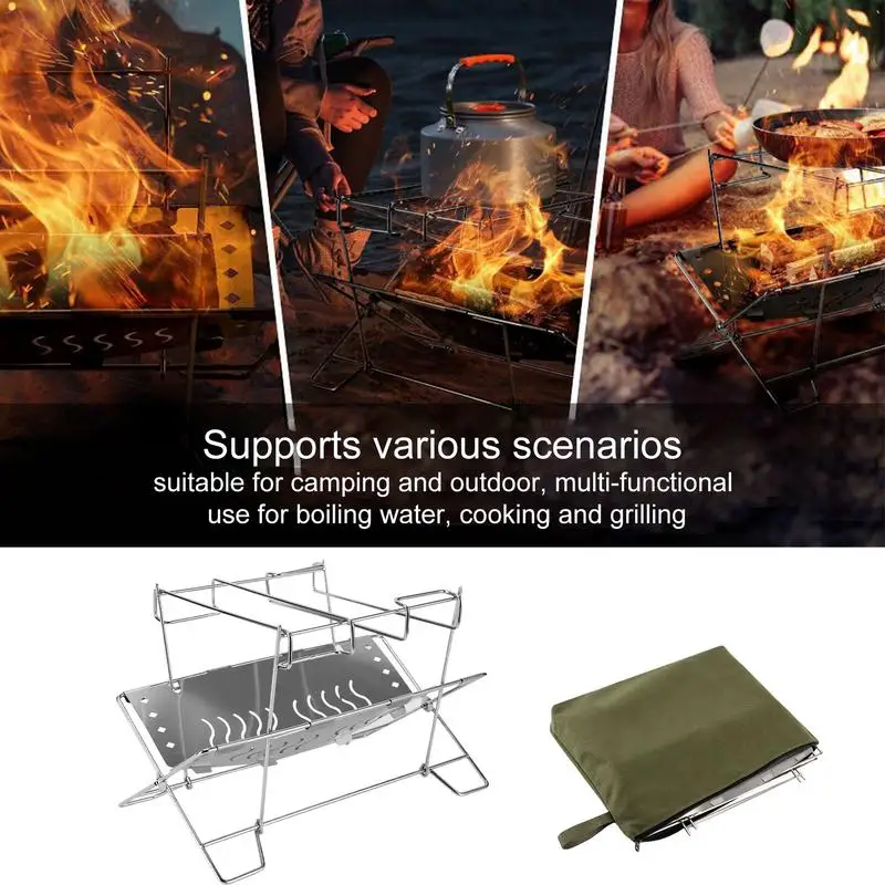 

Firepit Stand Stainless Steel Foldable Fire Pit Holder For Camping Grilling Supplies Campfire Organizer Stand For Patio Camping