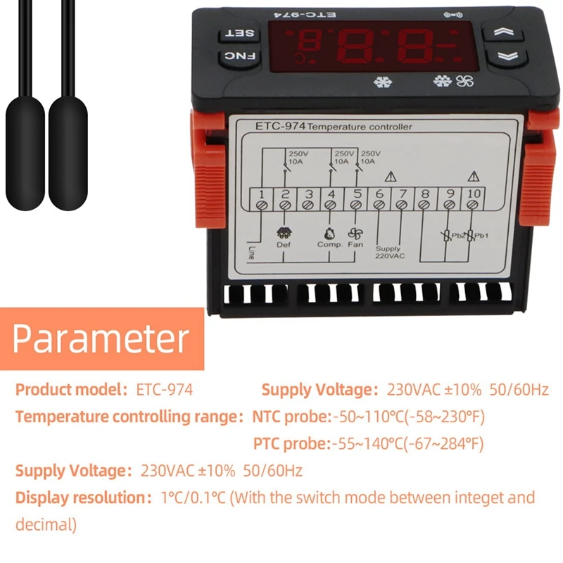 HOT-2X ETC-974 Digital Temperature Controller Microcomputer Thermostats Thermostat Refrigeration Alarm 220V NTC Sensor