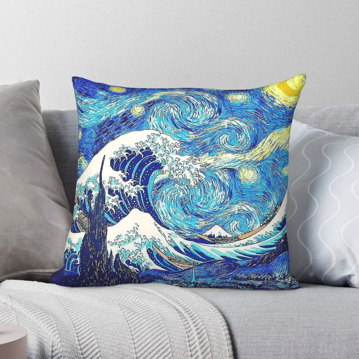 Great Wave Hokusai Starry Night Van Gogh Square Pillowcase Polyester Linen Velvet Creative Decor Throw Pillow Case Home Cushion