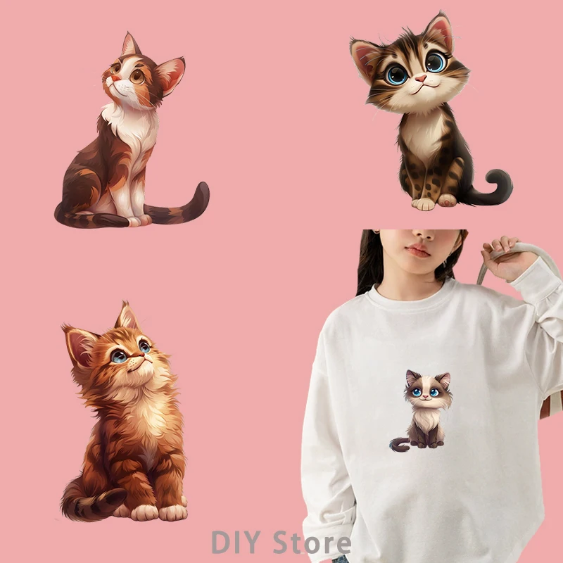 lovely cartoon cat dtf Heat Transfer On Clothes iron on heat transfer patches for clothing Heat Transfer Patches Stickers.