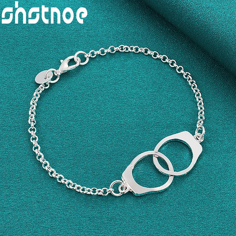 

Original Europe Handcuff Shaped Chain Bracelets Girl 925 Sterling Silver Charm Jewelry For Women Christmas Birthday Party Gifts