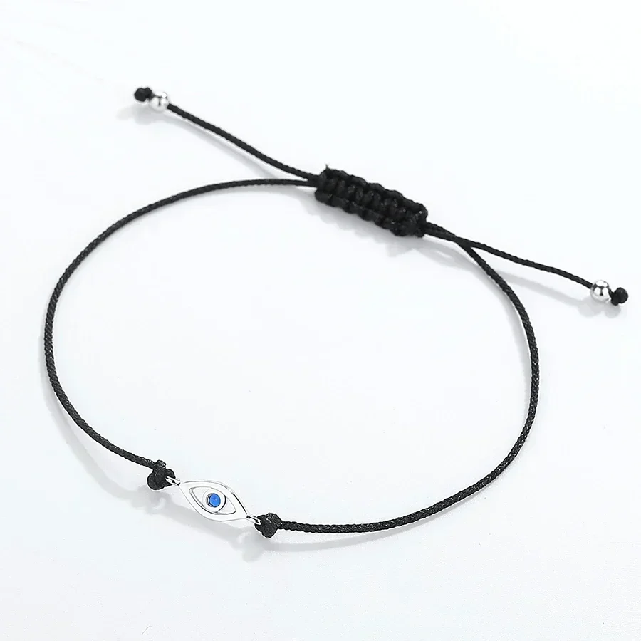 KALETINE Evil Eye Bracelet Pure 925 Sterling Silver Bracelets for Women Blue CZ Turkey Men Jewelry Black Adjustable Rope Chain