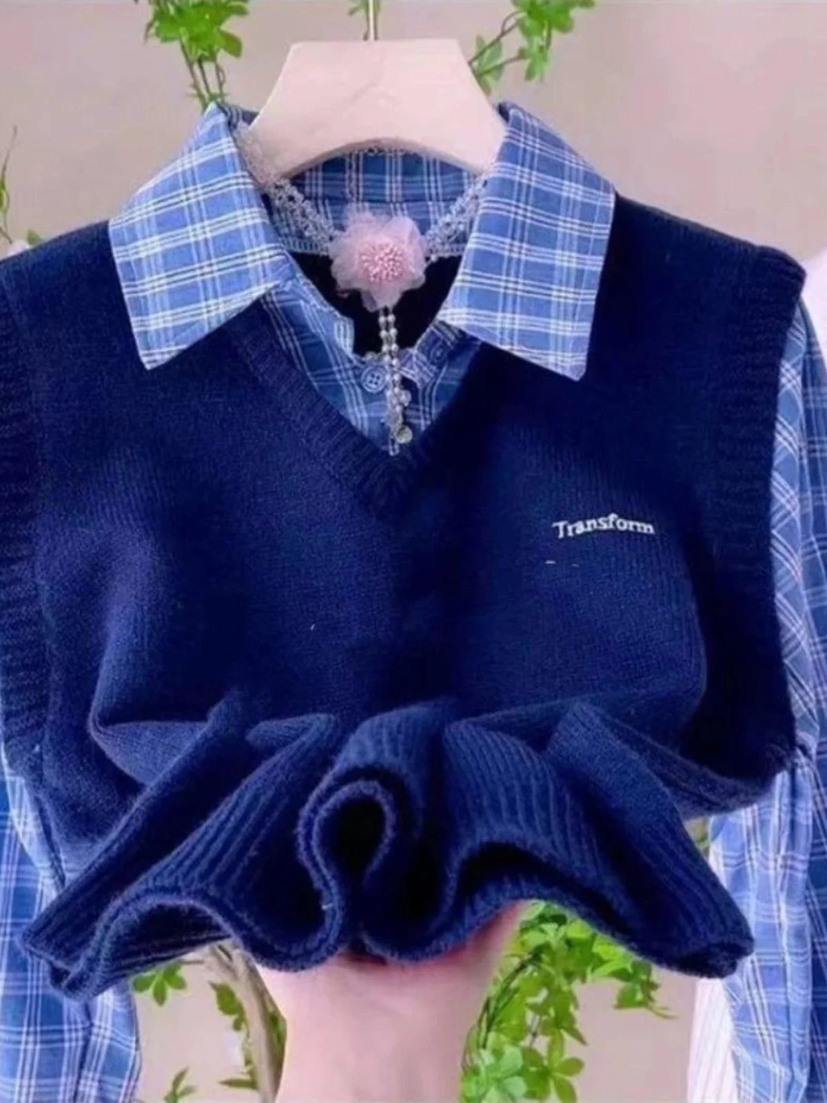 Otoño Invierno Thiened falso suéter de dos piezas largo Sve irt mujer nuevo 2024 diseño único suelto Personali Patchwork Top