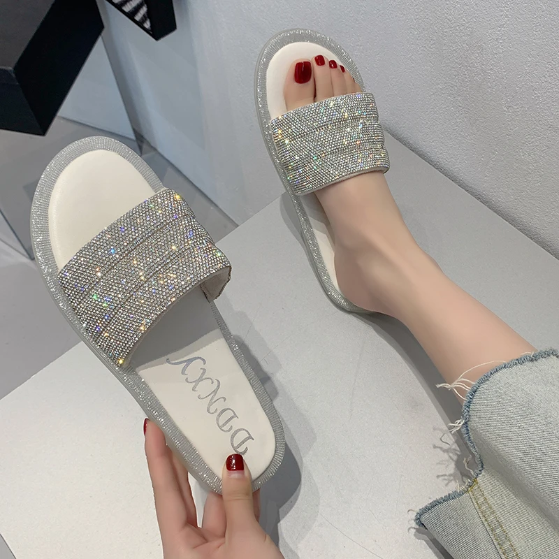 جديد 2023 صنادل ماسية لامعة مفتوحة الاصابع مسطحة نعال نسائية أحذية سانداليا للحفلات النسائية صنادل نسائية #2
