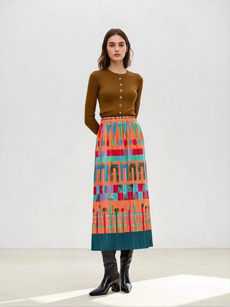 

Miyake Pleated 2025 Half Skirt Printed Pleated Skirt Pleated Women's Summer High Waist Small Design Sense Hip Hugging Slit