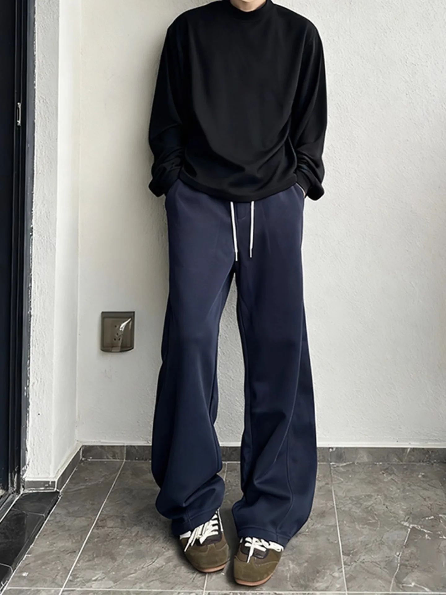 

Cleanfit k Blue Angle Cut Fitn Pants Men's Autumn American Spor Straight Leg Bell Bot Casual Youth Trend