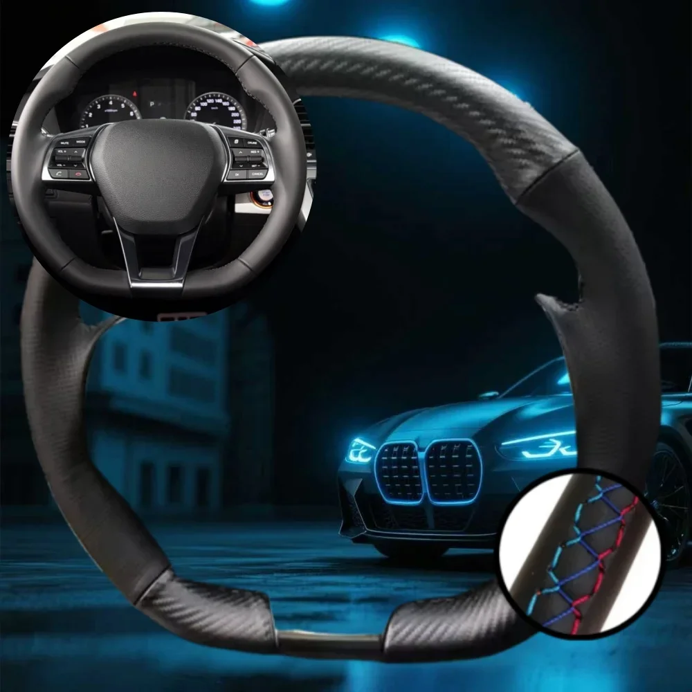 تخصيص غطاء عجلة القيادة سيارة لشركة هيونداي سوناتا 9 2015 2016 2017-2019 (3-تكلم) اكسسوارات السيارات مخيط يدويا توجيه التفاف #1