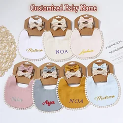 3Pcs/Set Personalized Baby Headband Newborn Baby Bow Headband  Feeding Burp Cloths Baby Waterproof Custom Bib Saliva Towel Gift