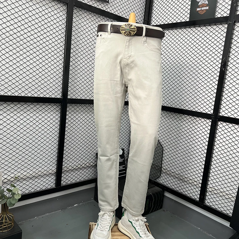 

Новые мужские джинсы с высокой талией, прямые, белые, с эффектом стройности, молодежные, универсальные, повседневные, минималистичные, укороченные брюки