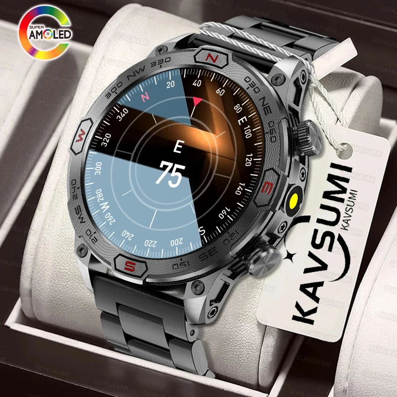 Smart Watch Men 1.43 inch AMOLED HD Screen Compass Bluetooth Call health monitoring GPS Fitness Track IP68 Waterproof Smartwatch