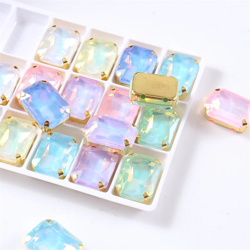 Rectangle Glass Sewing on Rhinestones with Gold Claw crystal strass stones decorations for clothes shoes bags needlework