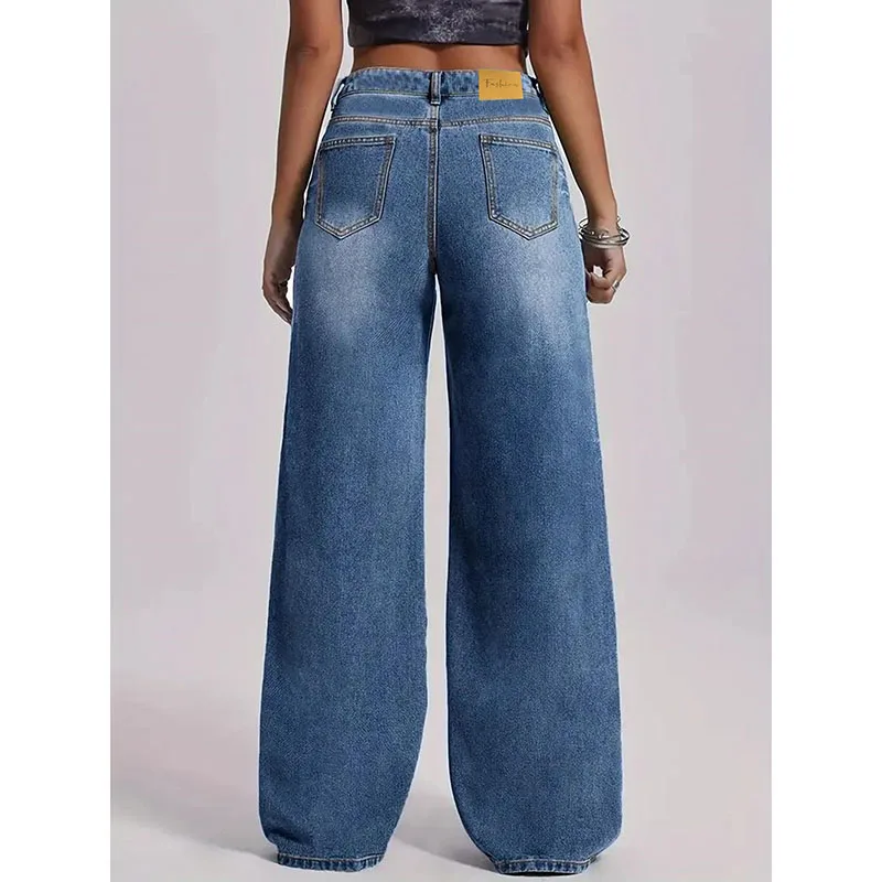Female Classic Blue High Waist Jeans Hot Sale Girls Baggy Straight Leg Denim Trousers Women Fashion Vintage Versatile Pants
