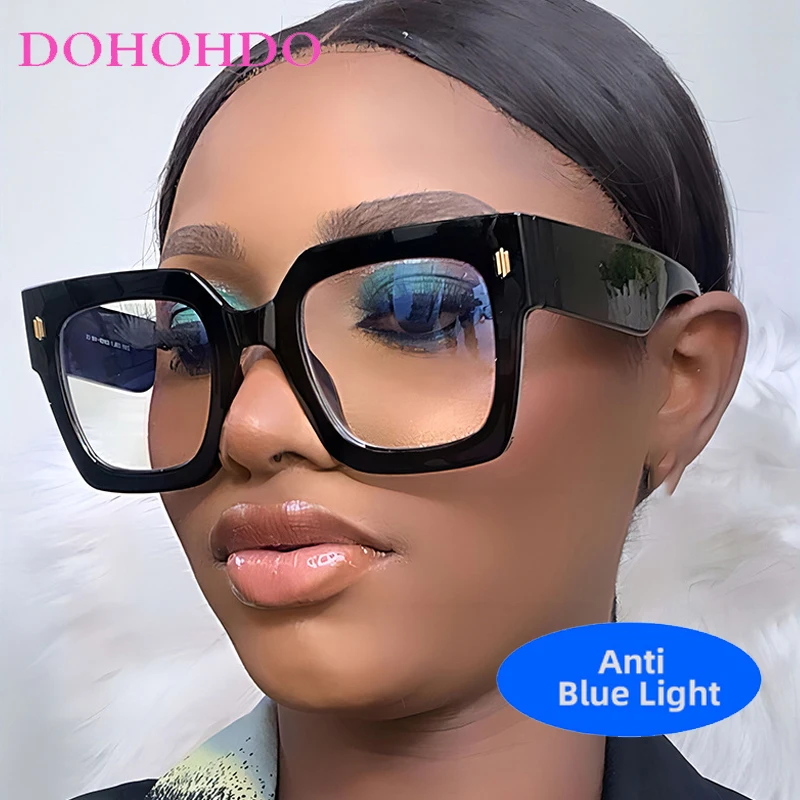 

Fashion Luxury Designer Big Frame Square Rivet Anti-Blue Light Glasses For Women Men Computer For Office Work Optical Eyeglasses