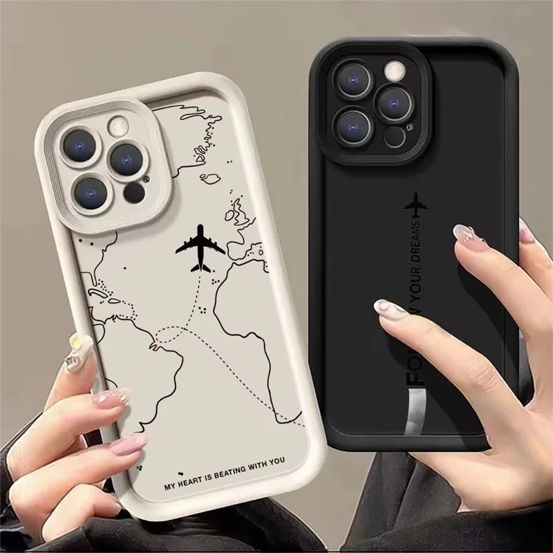 Travel-Inspired Airplane Route Phone Case For iPhone 16 15 14 13 12 11 Pro Max XS X XR 7 8 16 Plus SE 2 3 All-inclusive Cover