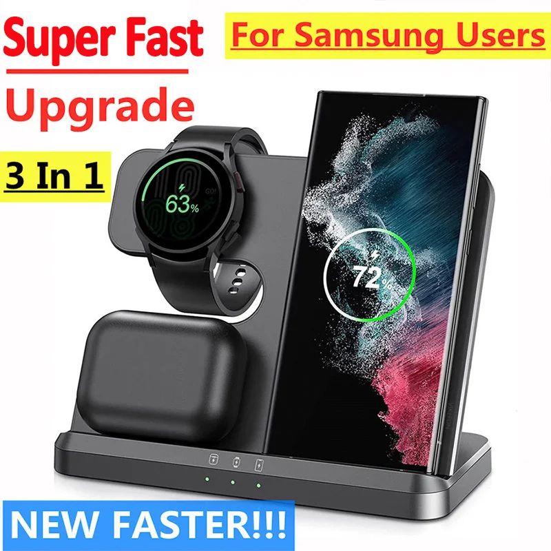 

3 in 1 Wireless Charger Stand For Samsung S22 S21 S20 Ultra Galaxy Watch 5 4 3 Active 2/1 Buds Fast Charging Dock Station